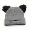 Embroidery Cat Ear Beanie Faux Fur Winter Hat Cute Kawaii Beanie  For Women