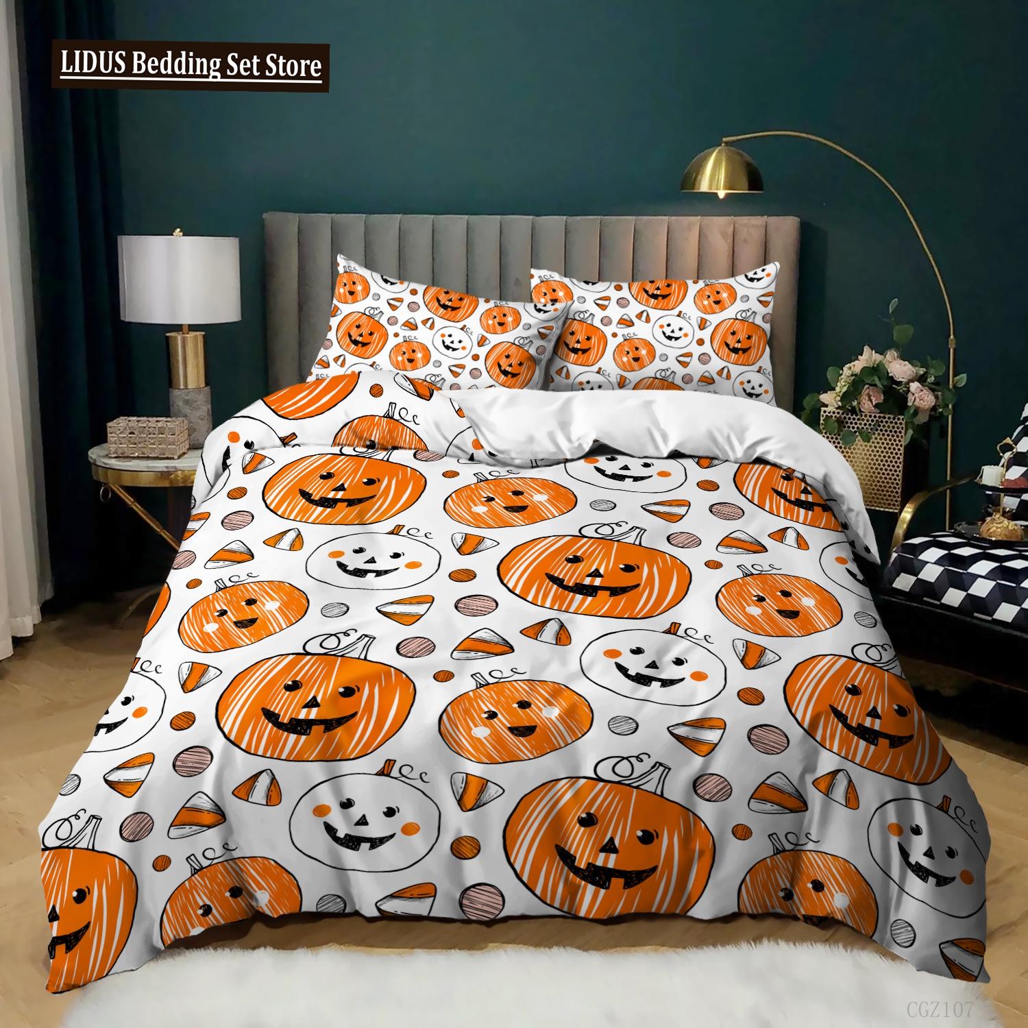 

Halloween Ghost Pumpkin Bat Duvet Cover Set King Queen Size Spooky Gothic Cartoon For Kids Boys Girls EU single(135x200cm)