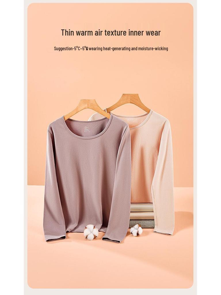 Leica Pure Cotton Antibacterial Thermal Underwear Set: Women's Round Neck, Thin Warm Autumn Top & Bottoms