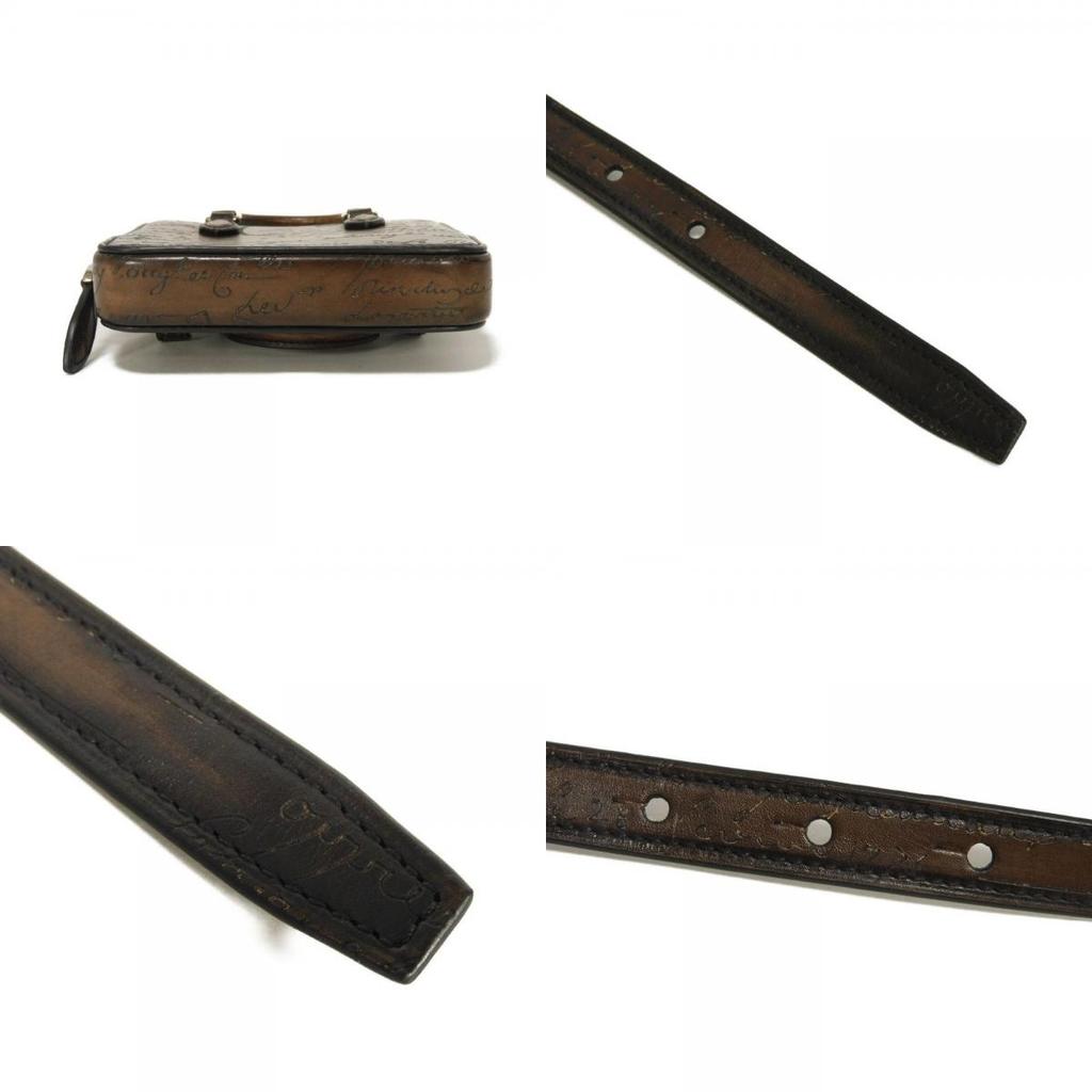 Used Anjou Nano Scritto Leather Pouch 11828 7922 Mini Body Bag/Waist Bag Calligraphy Cacao Men's from Japan AUTHENTIC