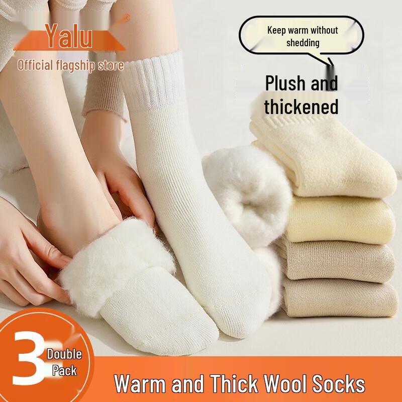Yalu Plush Lined Thermal Wool Blend Socks One Size