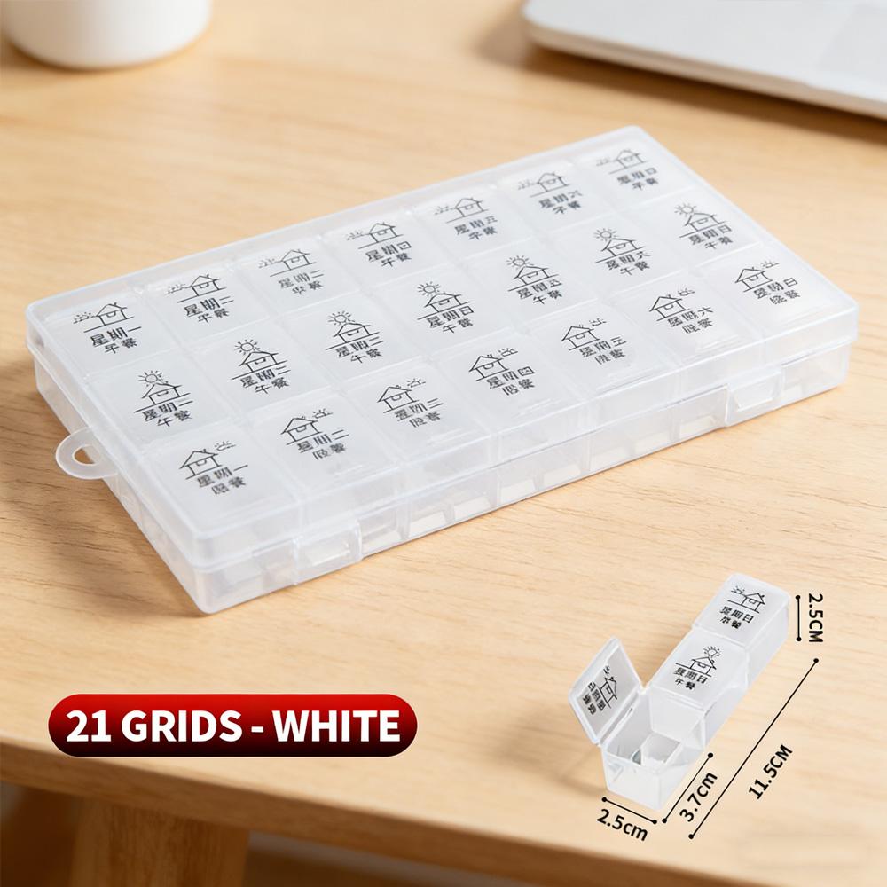 Weekly 21 Grids Detachable Pill Organizer Portable Medicine Storage Box for Home Travel Daily Use