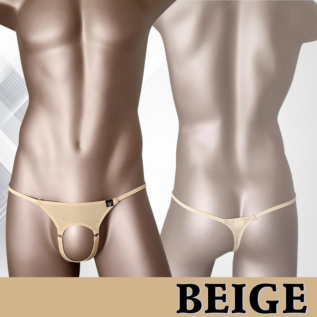 La Opening Design Open Front Pants Sexy Lingerie Inner Underwear [Heureux Joie] T-back Men's Men's (JP, Alphabet, M, BEIGE)