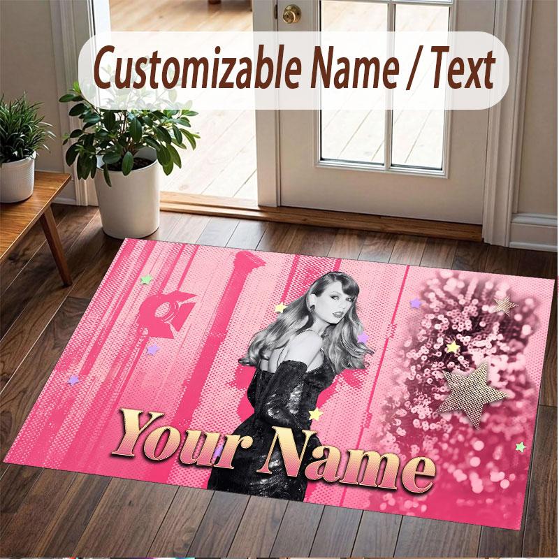 Custom Name Crystal Velvet Rug,Taylor Swift Comfortable Anti Slip Floor Mat For Room Decoration