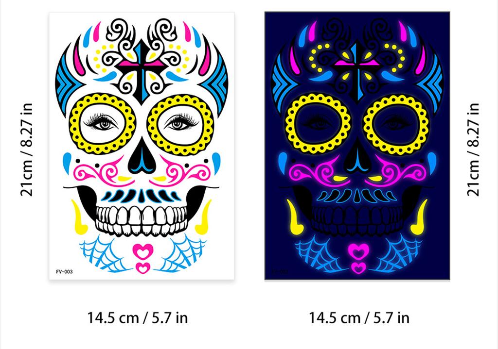 Halloween Fluorescent Stickers Funny Arm Ghost Face Waterproof Tattoo Stickers Women Men Party Supplies Masquerade Cosplay Props