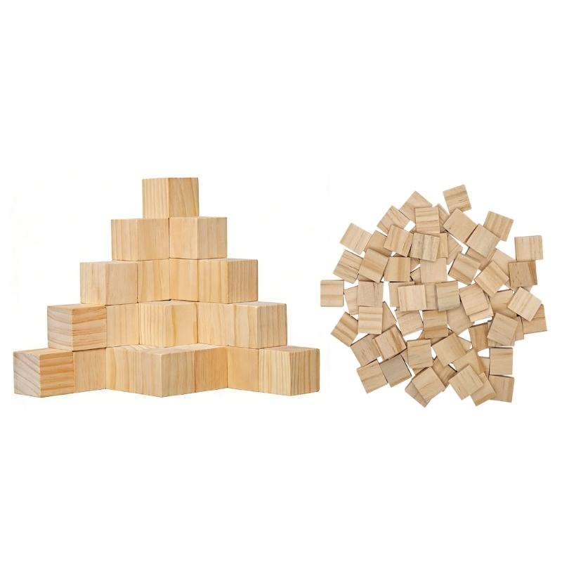 100Pcs Unfinished Natural Wood Squares Paintable Wooden Cubes For Painting Carving Home Decorations Handmade Presents