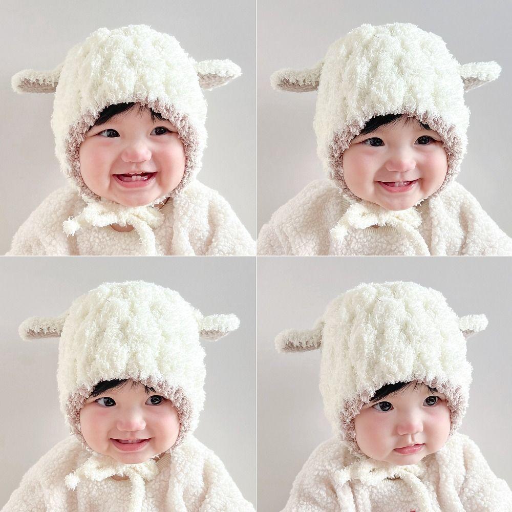 Lamb Plush Animal Hats Scarf Fashion Design Plush Hat with Scarf Children Fleece Hat  Ear Protector