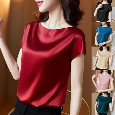 T-shirt Round Neck Smooth Polyester Women Bottoming Tops for Work