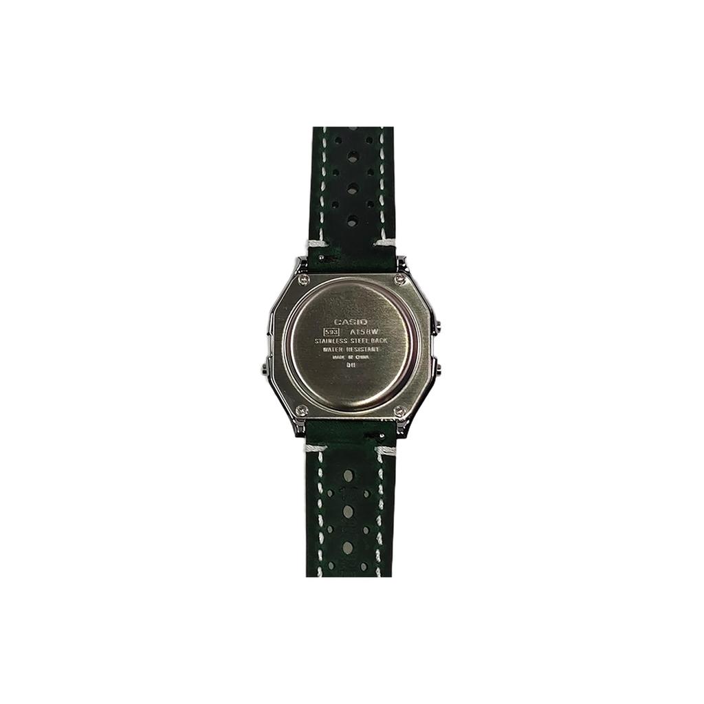CASIO Custom Collection Quartz Movement Leather Strap Watch Unisex Green Dial A158WA-1(Watch1100--)