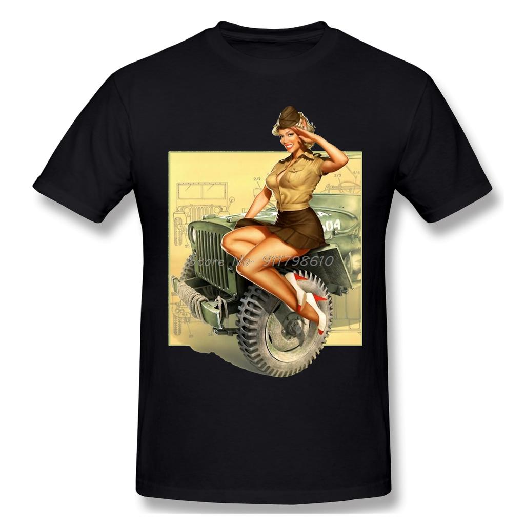 Pin-up Willys MB Jeeps Vintage Casual T Shirt Hot Sale Band Of Brothers TShirt Anime Men Tee Streetwear Harajuku