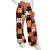 Women's Casual Halloween Print Loose Wide Leg Pants with Elastic Waist and Drawstring