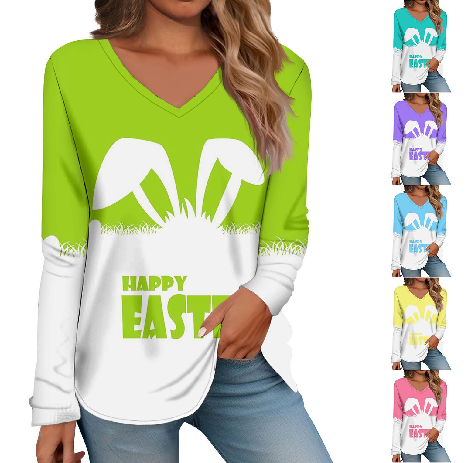 

Женский модный повседневный топ с v-образным вырезом и длинным рукавом с пасхальным принтом