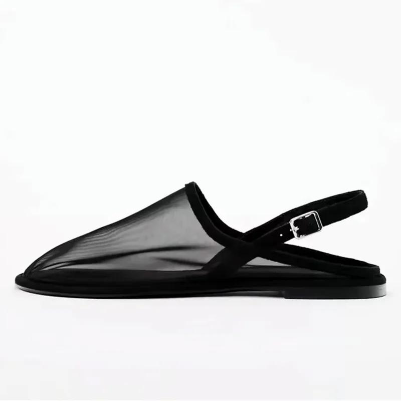 Fashion New Luxury Brand Designer Flat Sandals Women Fashion Back Trip Strap Sandalias Mesh Breathable Summer Casual Slides Mules Shoe