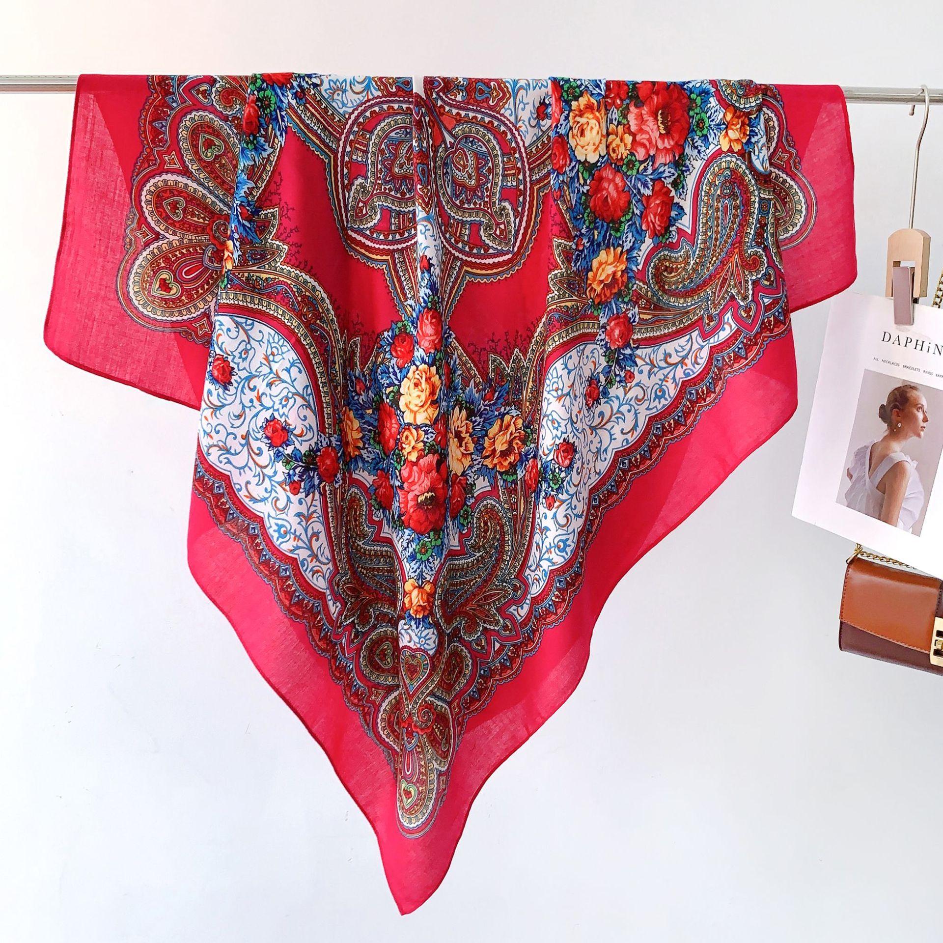 

Принтованный квадратный шарф новый ретро двухцелевой большой шарф солнцезащитный Синьцзян путешествия универсальная косынка шаль 110*110cm