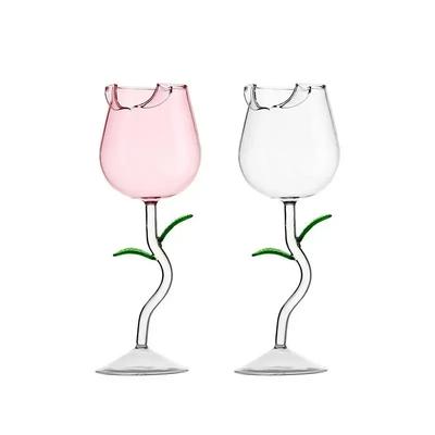 Creative Rose Wine Glasses, High Beauty 3D Wine Tall Cup,Cute Cocktail Whiskey Glass for Girls,Bar Wine Accessories Wedding Gift