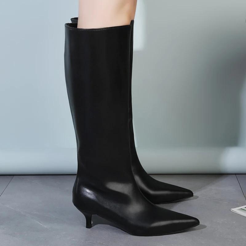 

Длинные сапоги на среднем каблуке для женщин, модные туфли с острым носком, элегантные сапоги до колена, зимние высокие сапоги, новые туфли-лодочки Mujer Botas 43