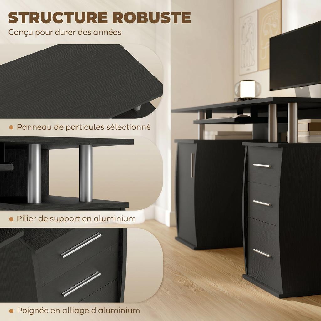 Computer Desk, 120 x 55 cm, Keyboard Tray, 3 Drawers, Black