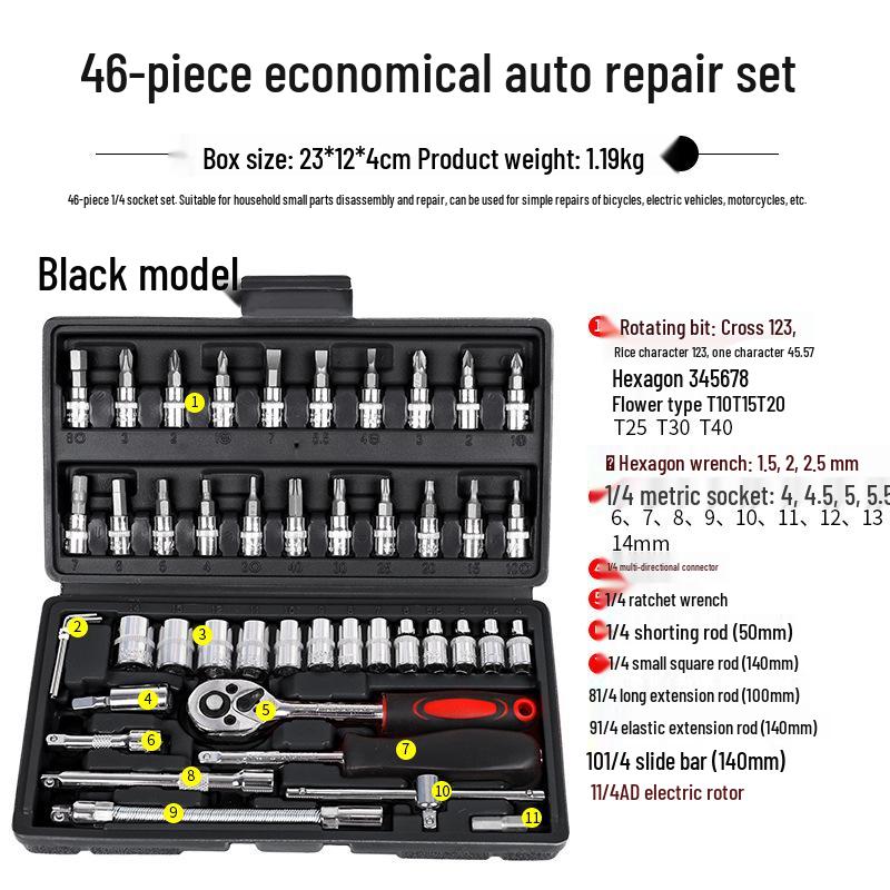46-Piece Automotive Ratchet Wrench and Socket Repair Tool Set