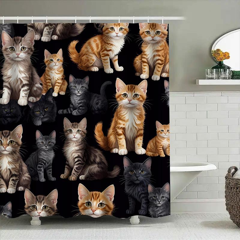 Adorable Cats Shower Curtain Premium Fabric Waterproof Printed Home Decor Bath Rug Set Multiple Size Options Available For Bathr