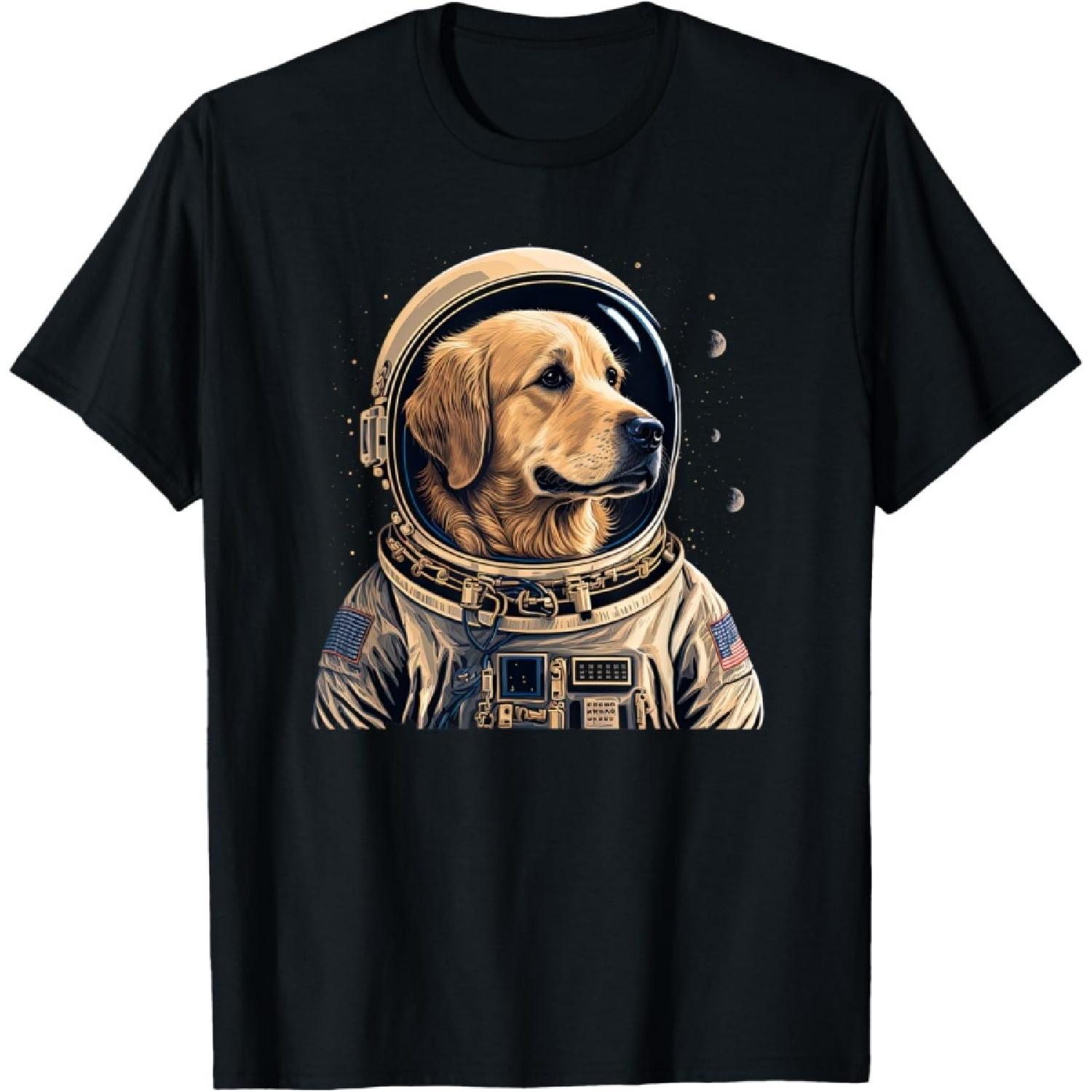 Funny Golden Retriever Astronaut in the space T-Shirt S чёрный