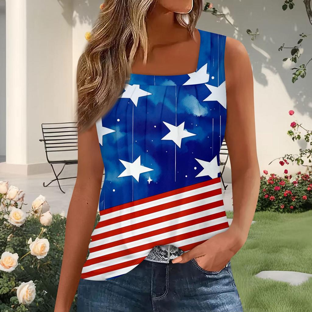 Dámský módní plisovaný top s potiskem a čtvercovým výstřihem