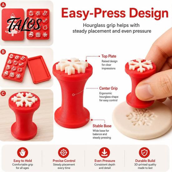 Handmade Gift Making Kit 12 Pcs Christmas Stamps Set, Candy Cane Santa Snowflake Pattern Polymer Clay Texture Tool Merry for Card Making,