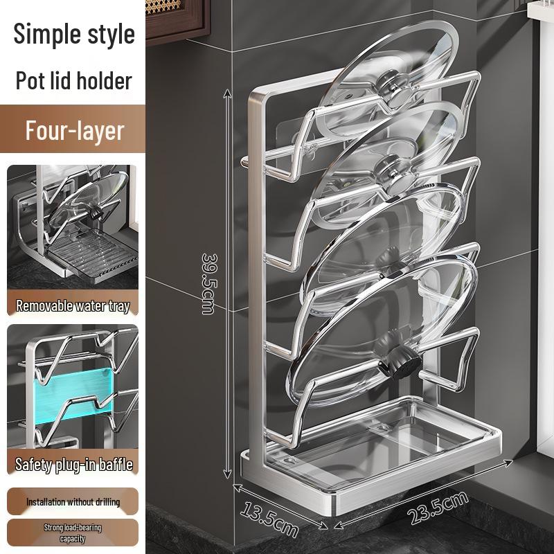 Stainless Steel Wall-Mounted Kitchen Rack for Cutting Boards and Pot Lids