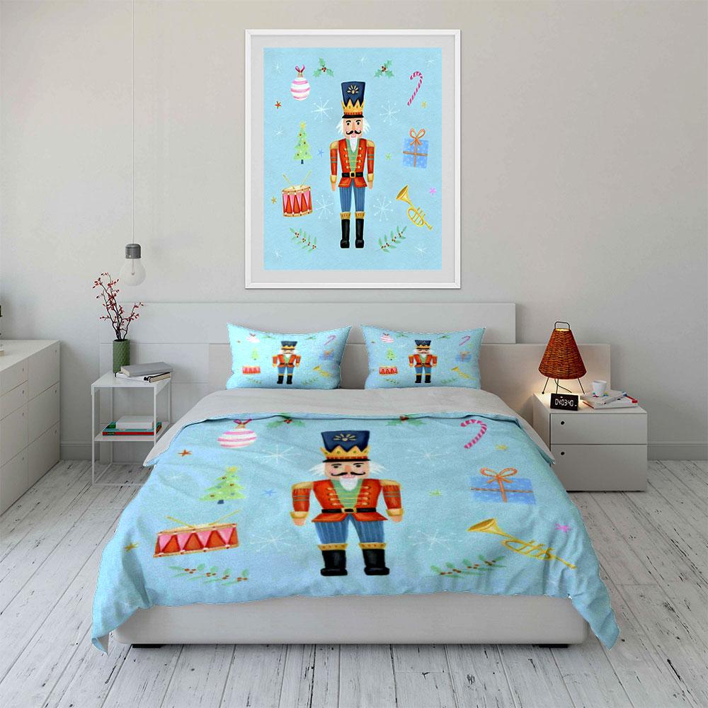 Nutcracker Christmas Pattern Bedding Duvet Cover Set (1*Duvet Cover 2*Pillowcases, without duvet insert)