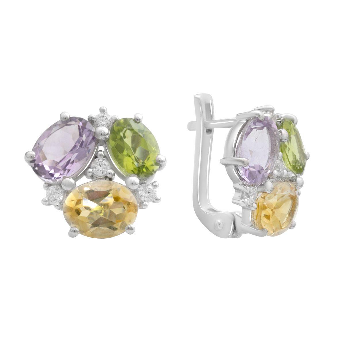 

Silver earrings with natural amethyst 6.621ct, citrine, chrysolite (2193289) аметист