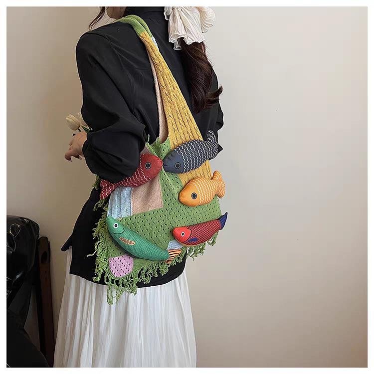 

Niche Design Knitted Bag Women Lazy Relaxed Shoulder Large Capacity Commuting Tote 36x2x34 зелений