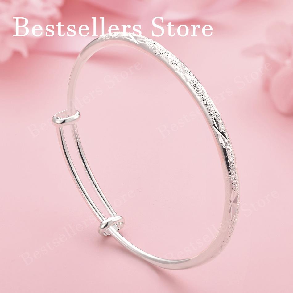 925 Sterling Silver Exquisite Frosted Shiny Bracelet Women Fashion Wedding Party Jewelry Adjustable Bracelet серебряный
