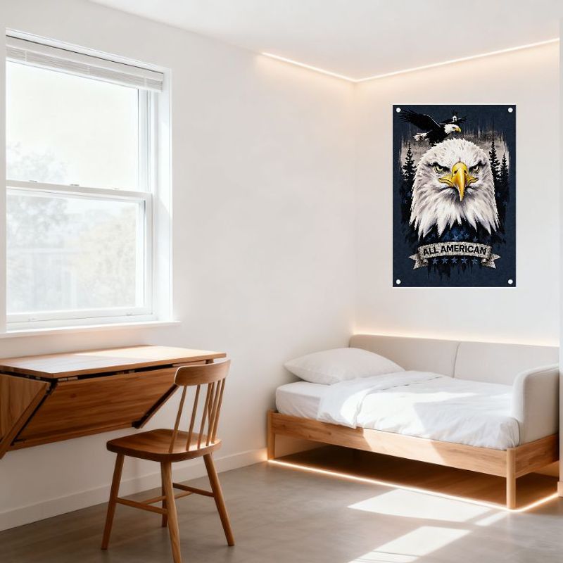 American Bald Eagle Metal Tin Sign Vintage Patriotic Wall Decor with Stars & Pine Trees for Man Cave Home Office