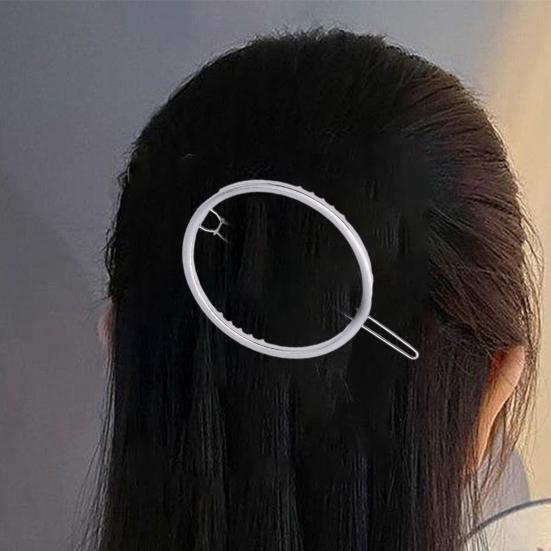 Women Geometric Hairpin Round Hollow Metal Frog Clip Golden Silver Color Glossy Surface Hair Clip Hair Accessory