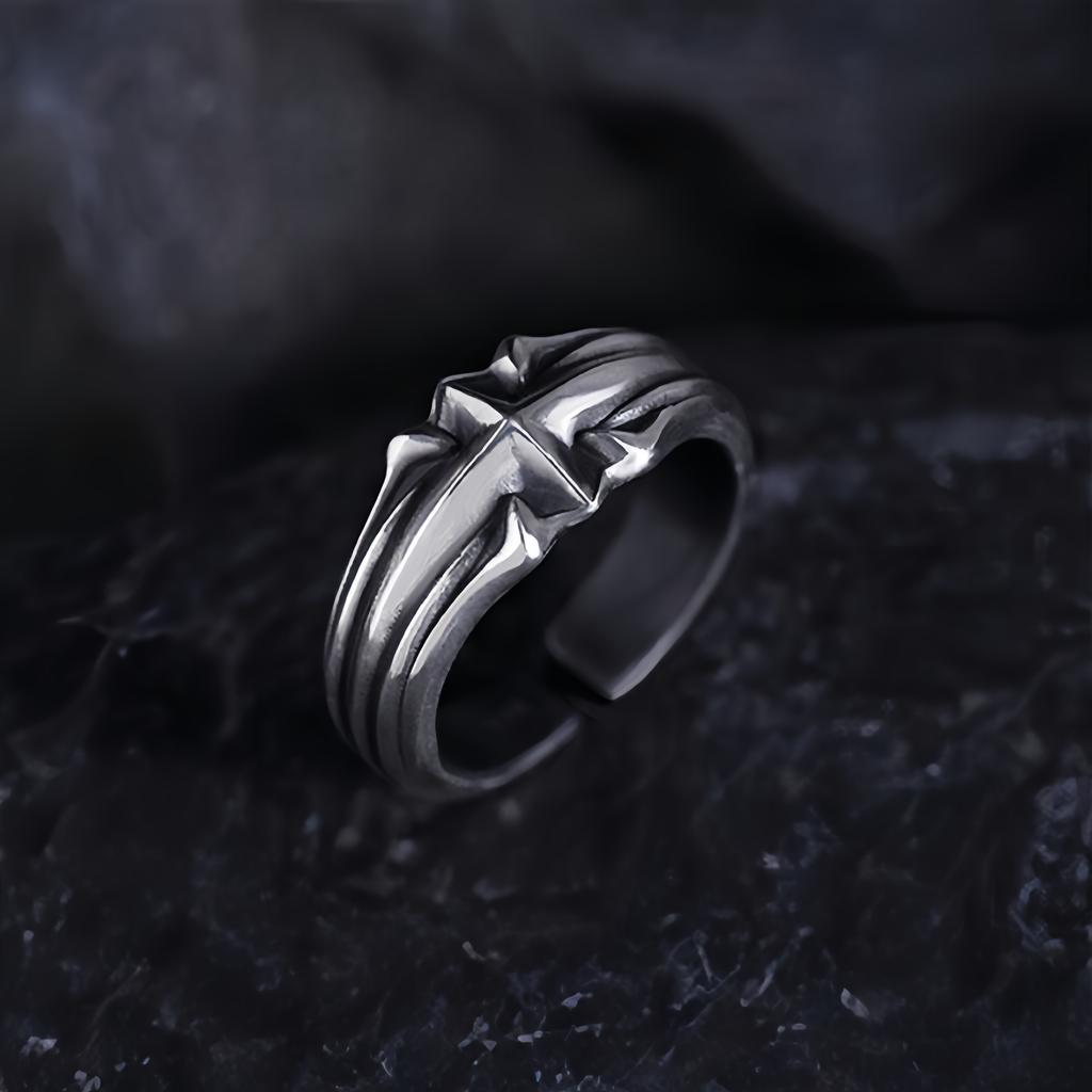 Anillo Abierto Ajustable Retro “Astral” de Estrella Para Hombres Cobre Chapado en Plata Punk Gótico Joyería Atrevida Accesorios de Moda Regalo Unisex