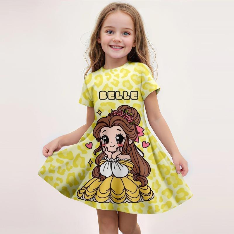 Disney Summer Hot Girl Short Sleeved Skirt Ice and Snow Romance Print 3D Printed Cartoon Pattern Elsa Princess Skirt