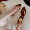 Fashion Romanesque Two-Wear Sandals Pointed Toe Shallow Mouth Open Toe Thin Strap Women's Outer Wear Anti-Slide Heel Flip-Flops