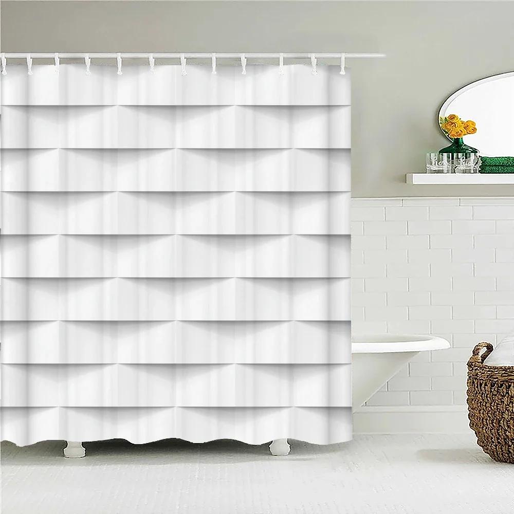 Simple Geometric Pattern Fabric Shower Curtain Bathroom Curtains Stripes Mosaic Bath Screen Waterproof Polyester With 12 Hooks