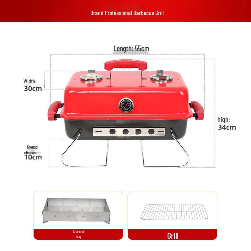

Portable Household Charcoal BBQ Grill Set with Car Mount for Outdoor Camping and Picnics красный