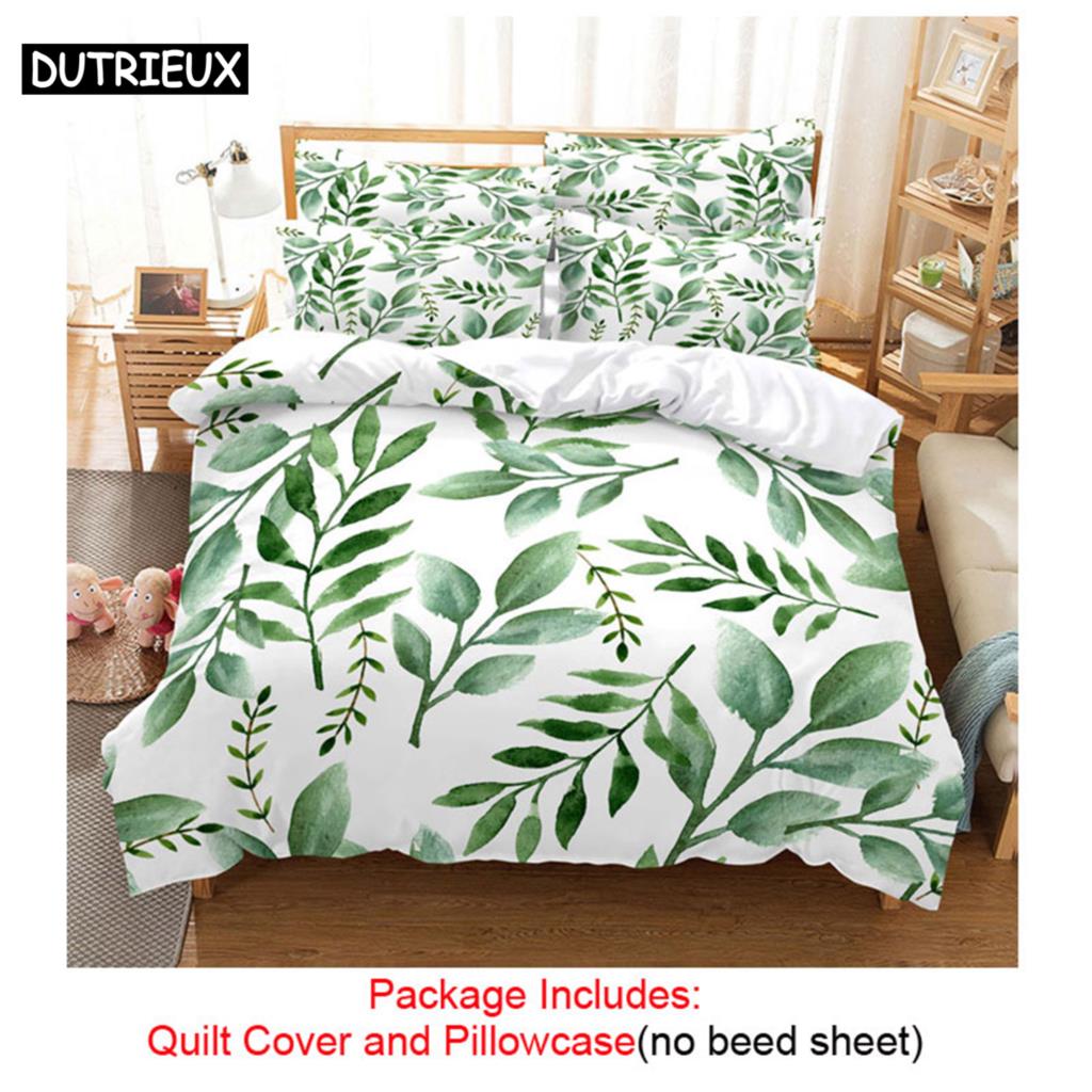 Quilt Duvet Cover Bedding Set Pillowcase Linens Green Plant 3D Queen King Size Double Bed Full Single 220x240 200x200 Bedroom