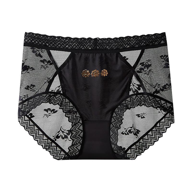 Girl Spring New Style Simple Sexy Lace High Waist Without Trace Pure Cotton Antibacterial Crotch Underwear