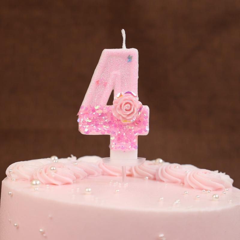New Pink Rose Flower Creative Digital Birthday Candle Cake Decoration Party First Year Candle Shein