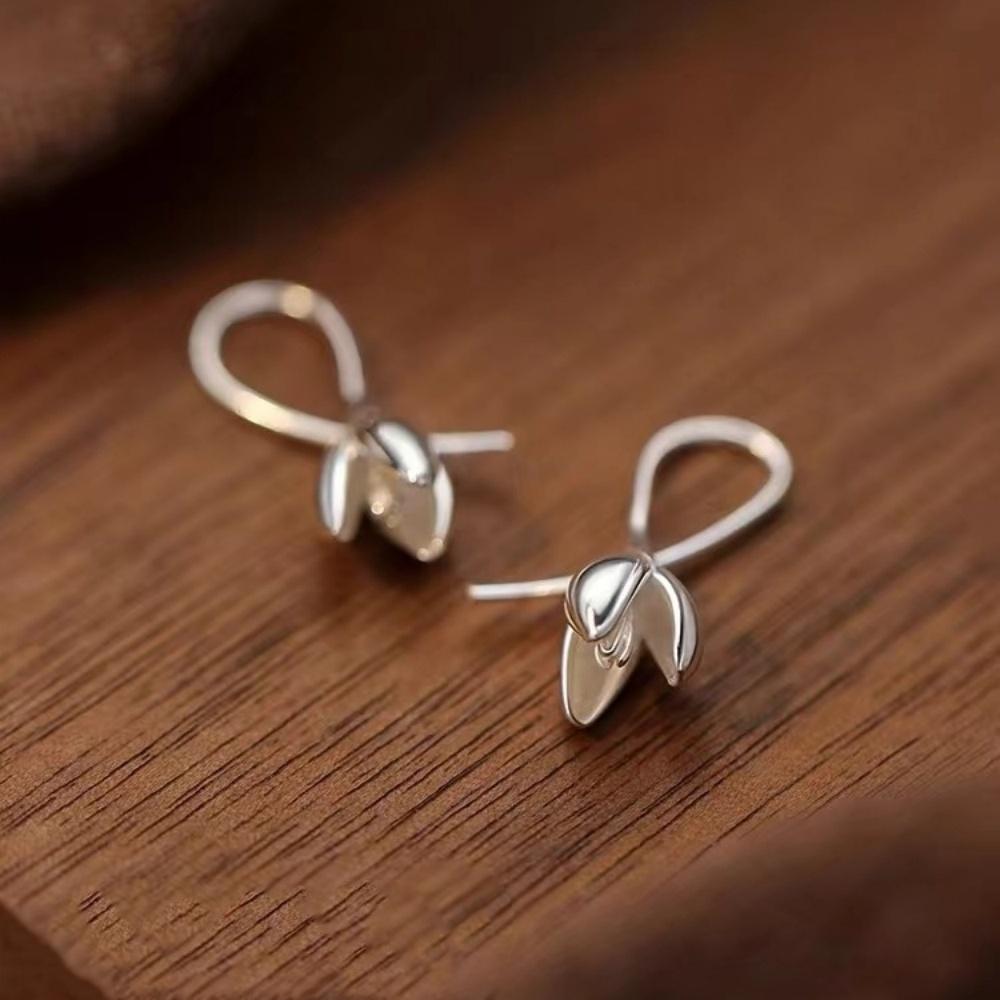 925 Sterling Silver Needle Flower Stud Earrings Hypoallergenic Simple Elegant Daily Matching Jewelry Accessories for Women
