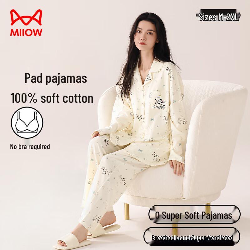 Maoren Women's Anti-mite Pure Cotton Long Sleeve Cardigan Pajama Set