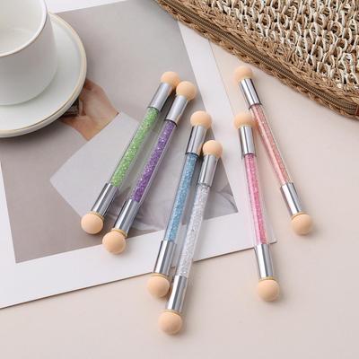 1Pc Pennello per ombreggiatura sfumato a doppia estremità Pennello per punteggiatura Testa di spugna Manico in strass Pennello per nail art Strumento per pittura per nail art
