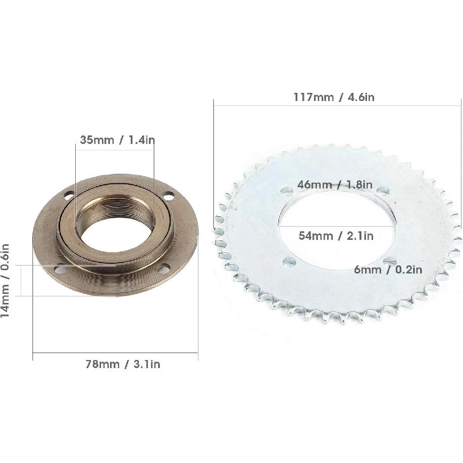 Rear Chain Sprocket Set, 78mm OD 4‑Hole Toothless Flywheel + T8F 44T 54mm Chain Sprocket for 43 49 Mini Gas Scooter ATV