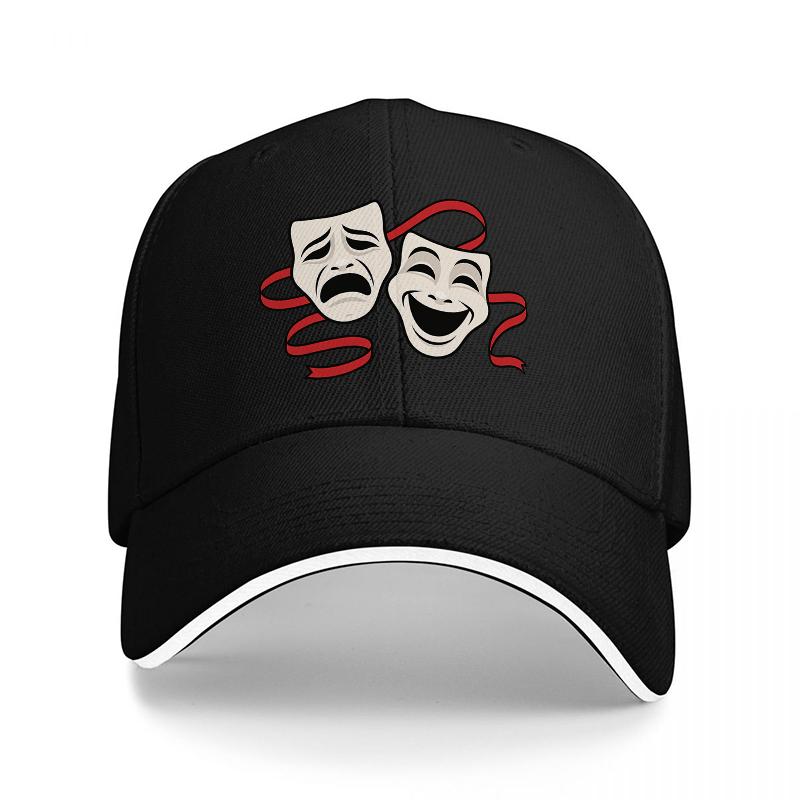 Theater Masks Drama Comedy Baseball Cap Black with Red Accents Classic Stage PerforUnisexce Design Adjustable Fit for Adults