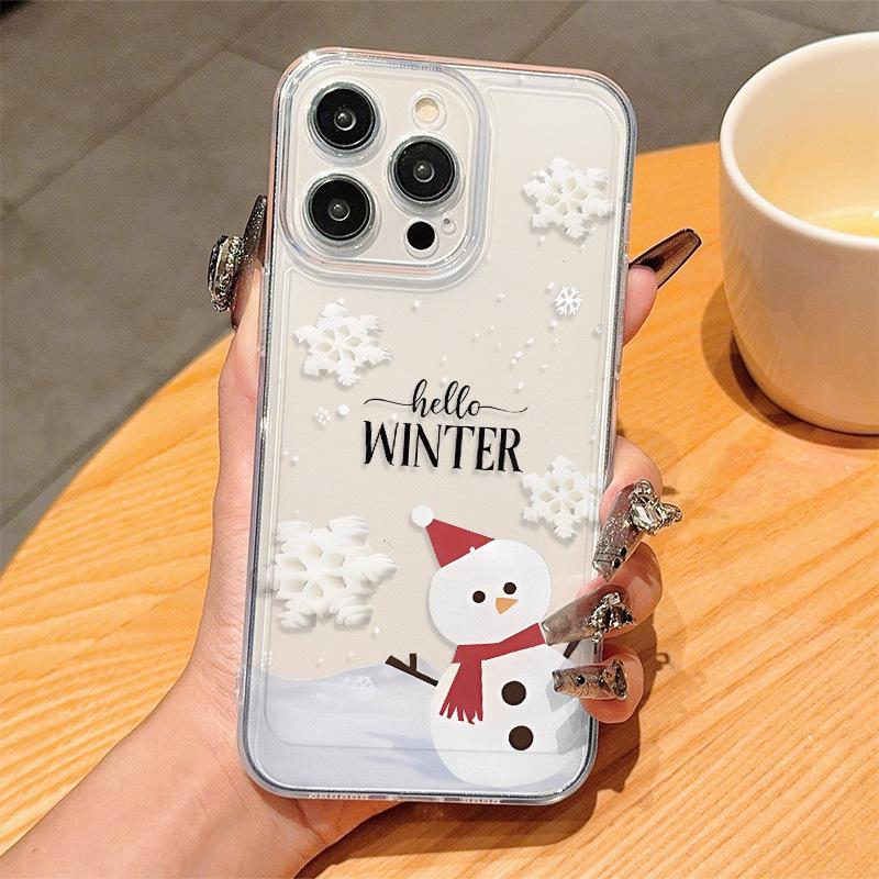 Winter Snowman Christmas Clear Phone Case for iPhone 16 15 14 11 13 12 Pro Max iPhone 16E 7 8 Plus SE Winter Pattern Shockproof Soft TPU Phone Cover