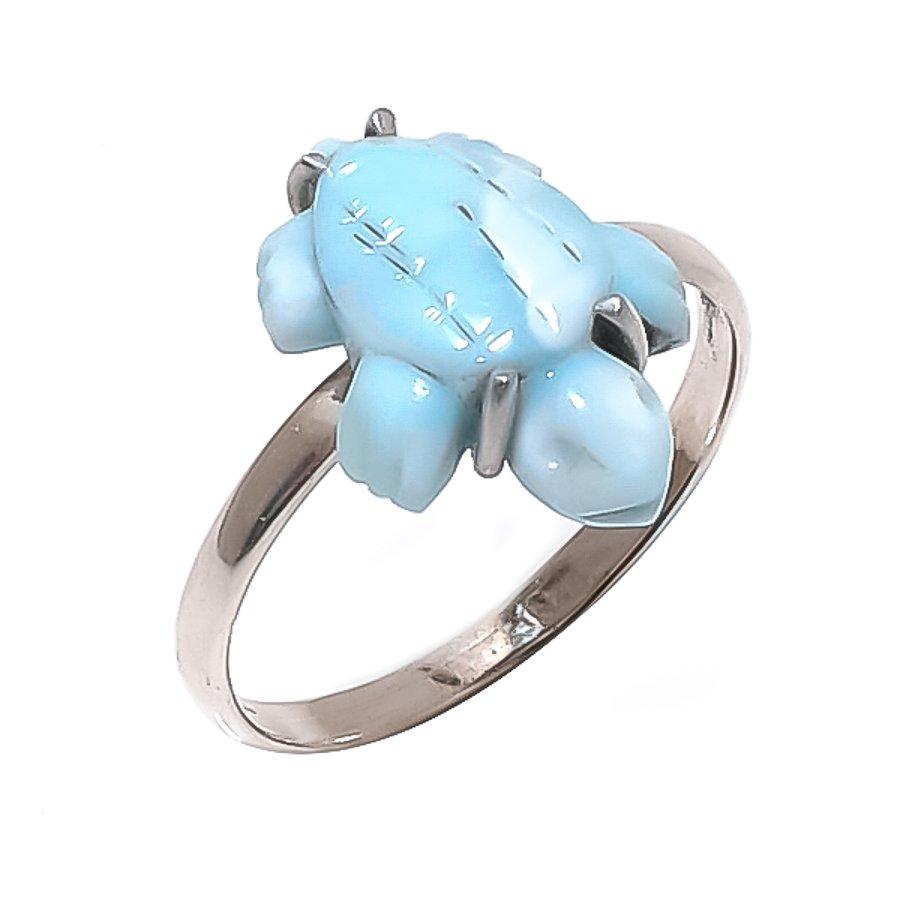 

Natural Larimar Gemstone Handmade 925 Sterling Silver Jewelry Ring Size 10 A4F05