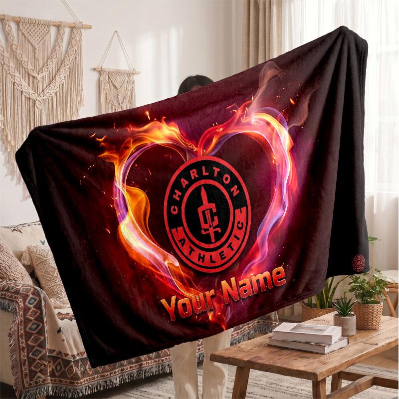 Charlton Athletic Personalized Fleece Blanket With Football Logo, Custom Name Text Soft Warm Home Throw Blanket