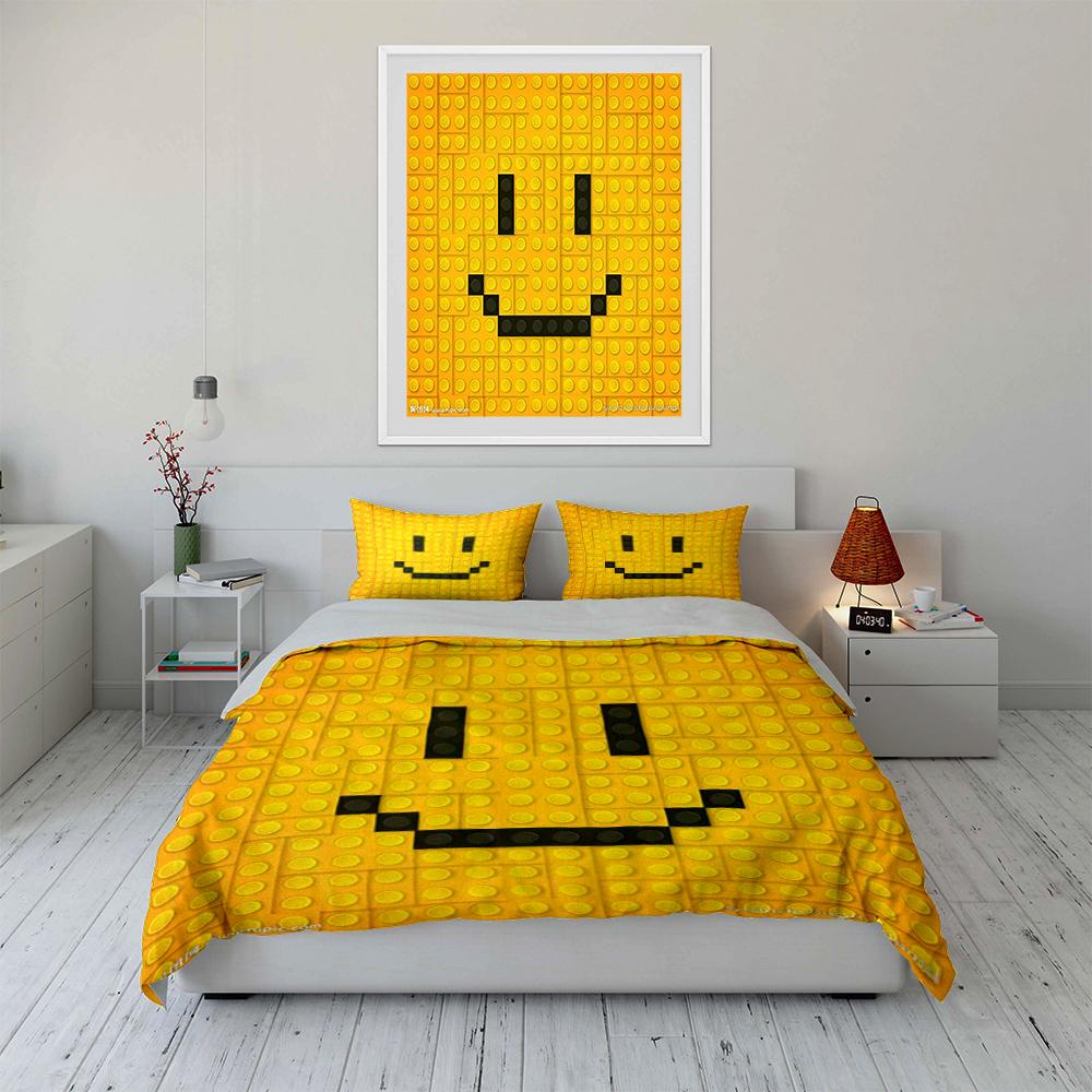 Smiley Gesicht Gelbes Bettwäscheset Bettwäscheset (1 Bettbezug, 2 Kissenbezüge, Bettdecke nicht enthalten)
